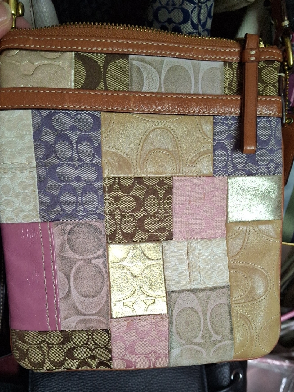 COACH PATCHWORK PINKS TAN CROSSBODY BAG